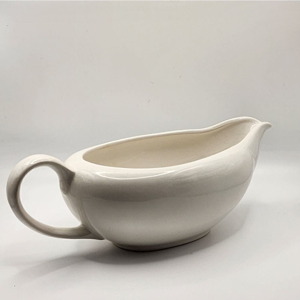 Vintage White Stoneware Japan Classic Ceramic Gravy Boat Farmhouse Style Handle